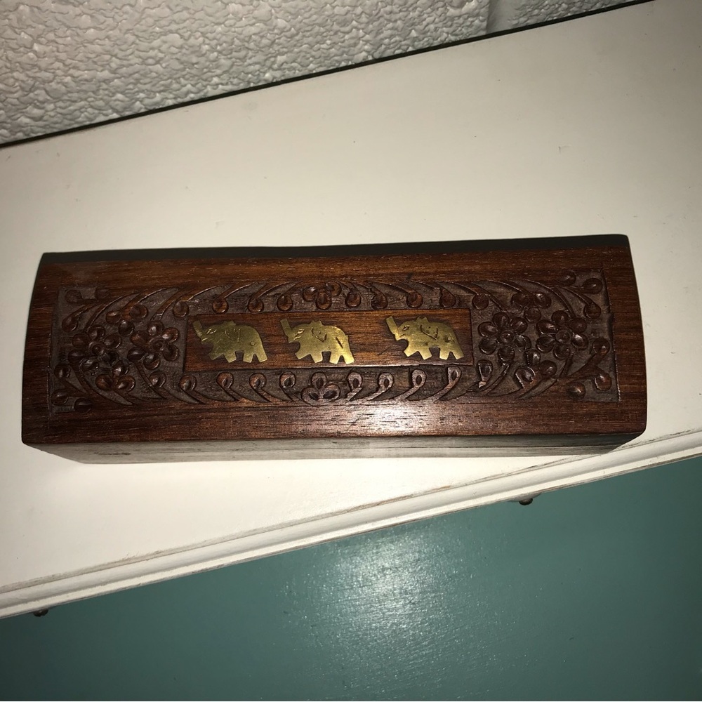 Wooden Box with Elephant Inlay